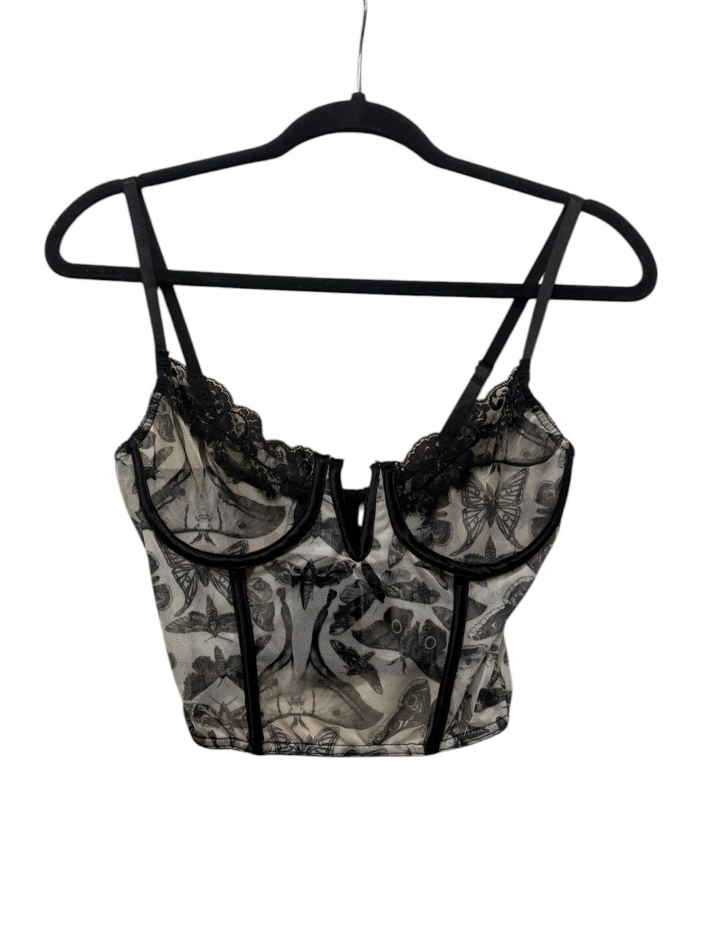 Dolls Kill Black Sheer Butterfly Lace-Trim Bustier Camisole